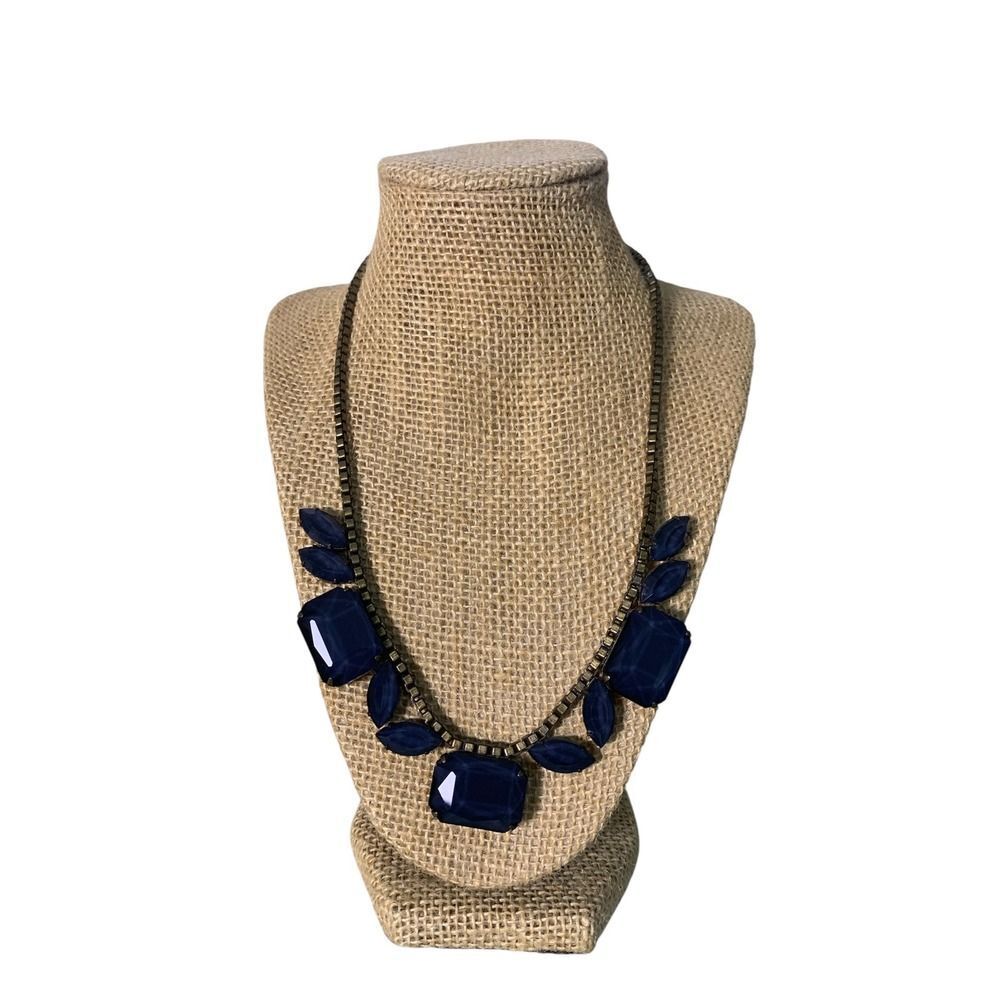 Loren Hope Women’s Blythe Bib Necklace Antique Brass Chunky Statement Navy Blue